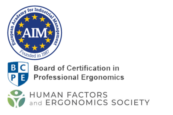 Board of Certification in Professional Ergonomics, European Academy for Industrial Managment and Human Factors and Ergonomics Society Logo